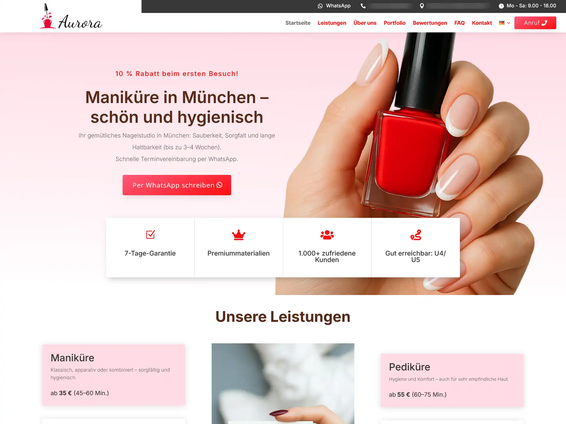 Landingpage für ein Nagelstudio